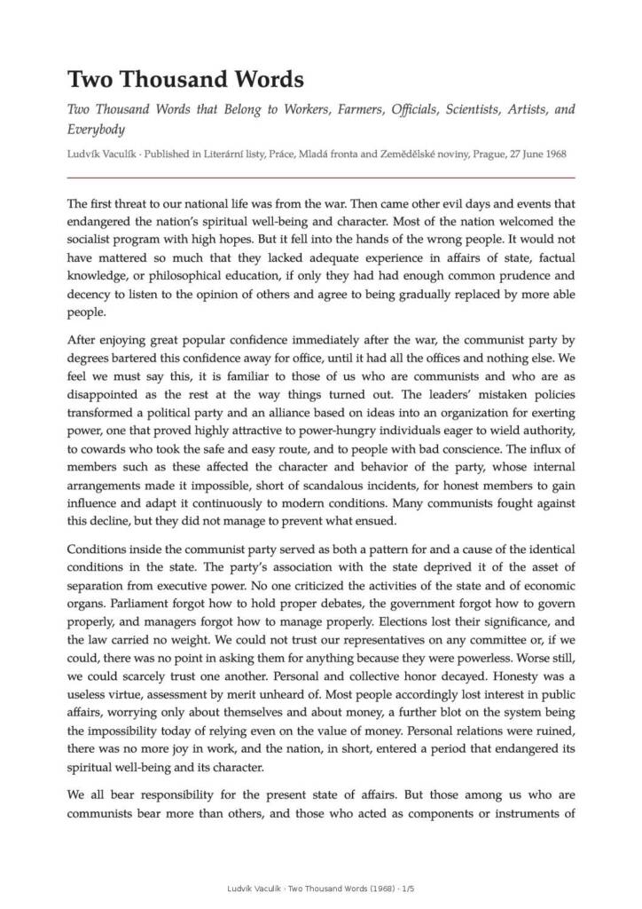 The Two Thousand Words manifesto, first page